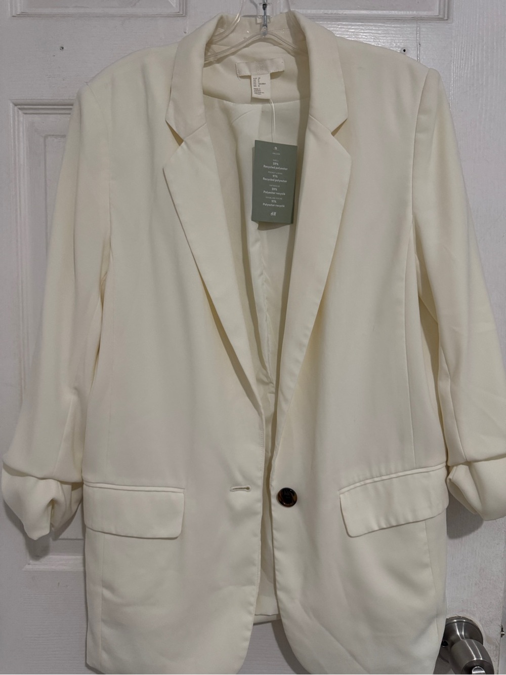 H&M Women's Cream Single-Button Blazer Jacket Size 8